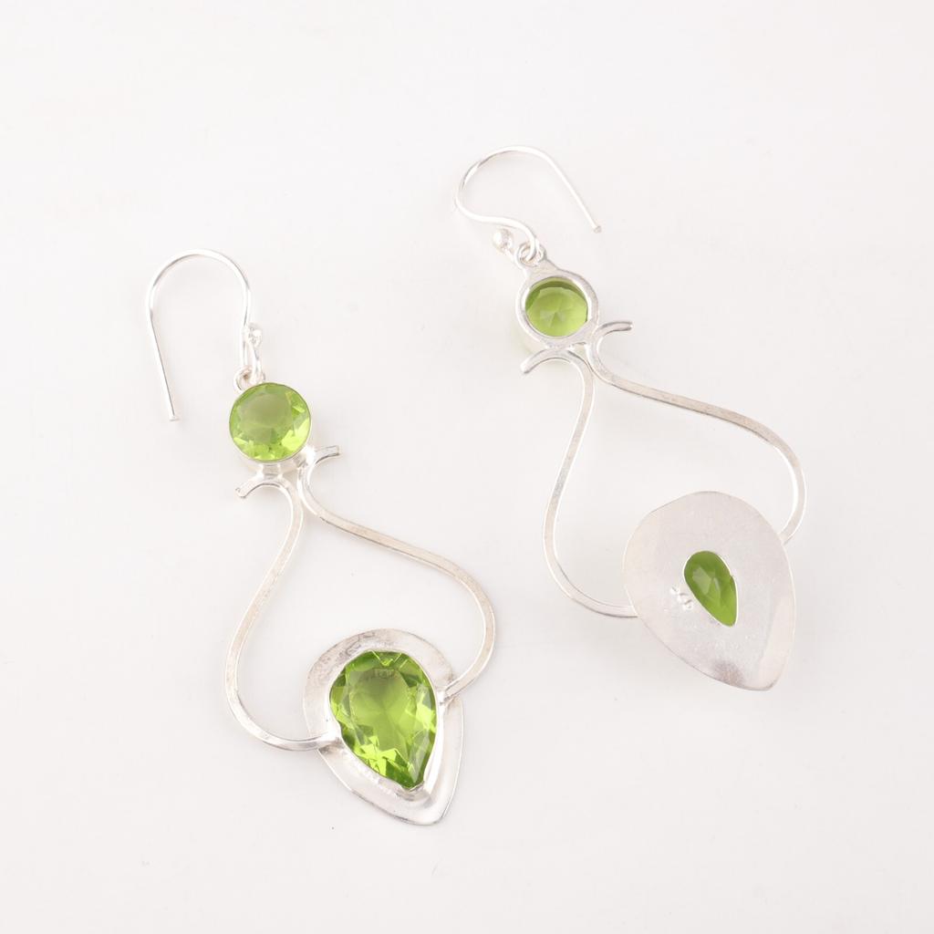 Natural Peridot Gemstone 925 Sterling Silver Jewelry Handcrafted Earrings 2.07" EE-170-2