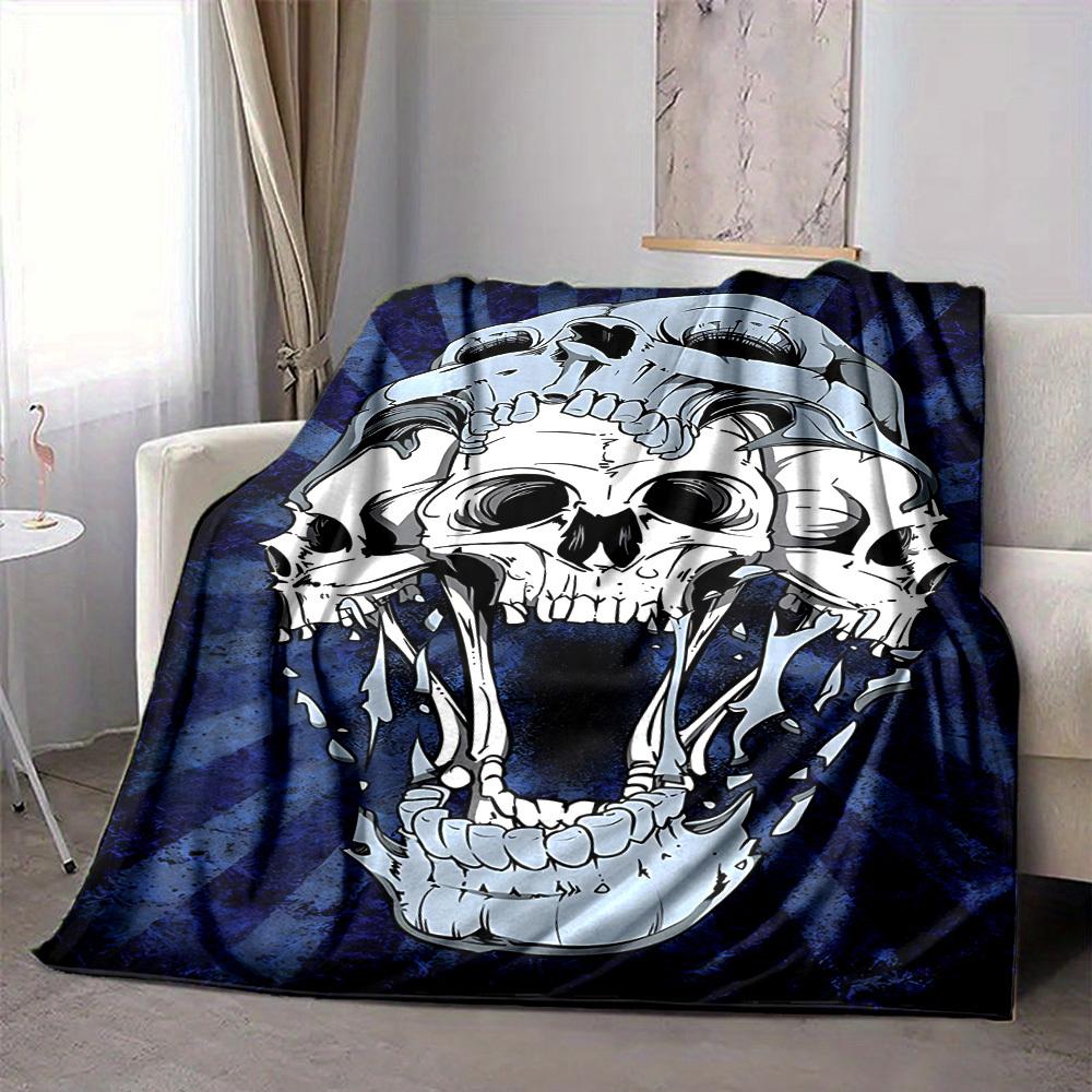 1pc Skull Blanket, Lightweight Flannel Throw Blanket For Sofa, Bed, Travel, Camping, Living Room, Office, Couch, Chair, And Bed
