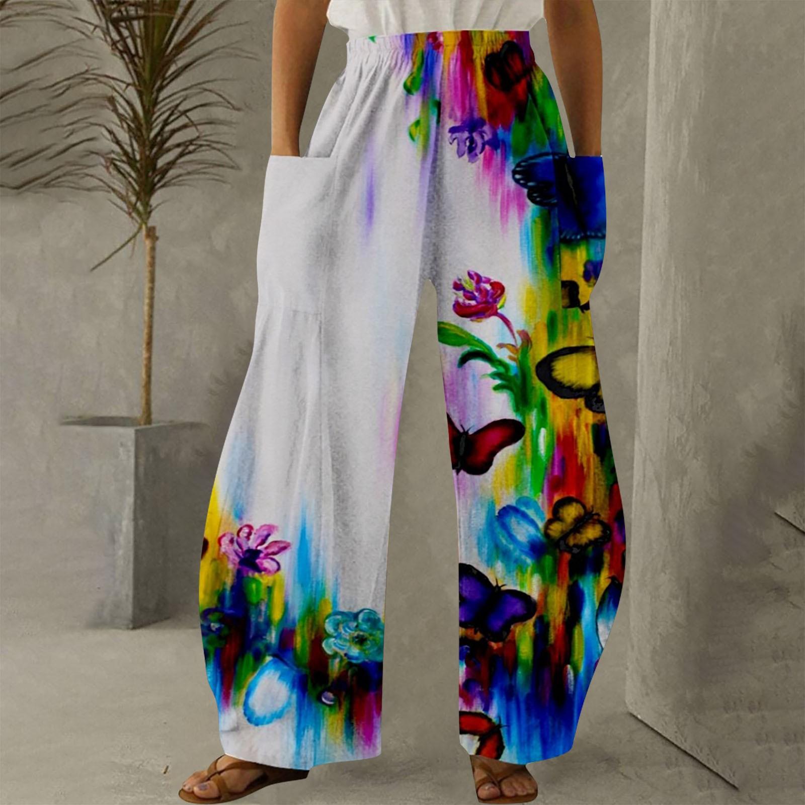 

Женская мода в стиле ретро, ​​литература и художественный принт, повседневные свободные брюки, свободные брюки больших размеров XXXXL белый