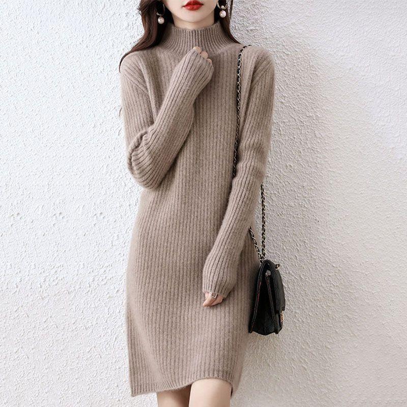 Autumn 2025 Slimming Layered Knit Sweater Dress - Mid-Length Petite Style