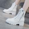 Autumn and Winter Genuine Leather Platform Women Height Increasing Insole British Casual Side Zipper Student Shoes Women Skinny Boots