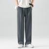 Summer Casual Pants Men Breathable Polyester Korean Fashion Semi-Wide Banded Waist Slacks Straight Loose Drape Trousers