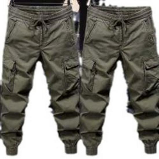Męskie wojskowe zielone spodnie cargo z wieloma kieszeniami w stylu europejsko-amerykańskim z elastycznymi mankietami