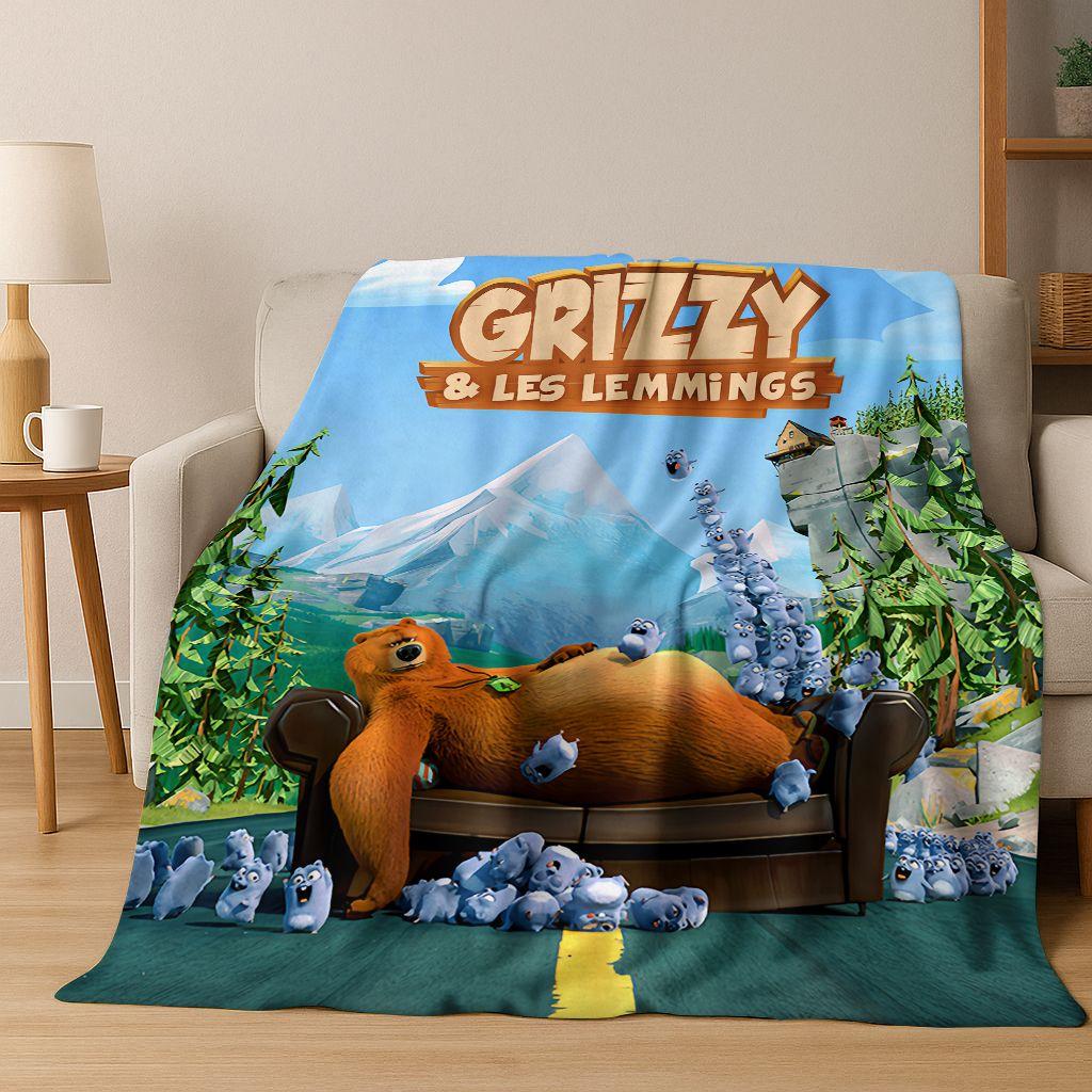 Funny Grizzy and The Lemmings Cartooon Flannel Blanket,Cozy Soft Throw Blanket for Home Bedroom Bed Sofa Picnic Cover Kid Gift