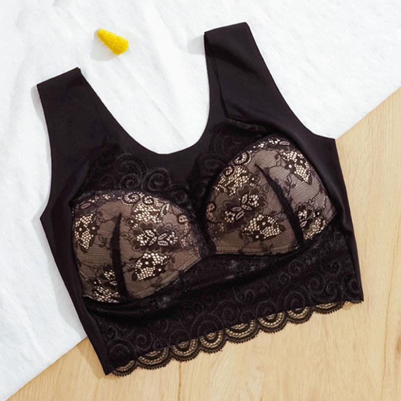 Large Size Lace Beautiful Back Without Steel Ring Women's Underwear High-elastic Light-weight Sleep Vest-style Plus Size Bra