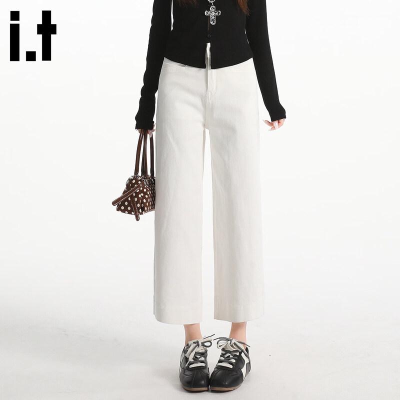 CHOCOOLATEit Women's Off-White High-Waisted Wide-Leg Crop Jeans