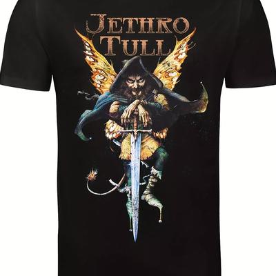 Jethro Tull Grup Grafik Pamuklu Erkek Tişört Siyah Kısa Kollu Tişört Cesur Fantazi Baskılı Günlük Yuvarlak Yaka Makinede Yıkanabilir