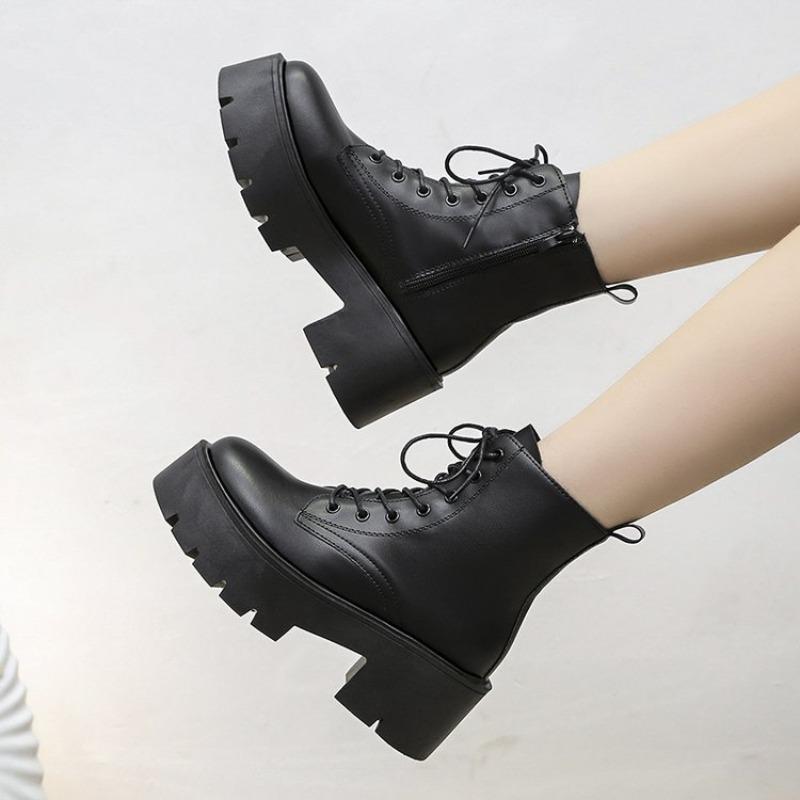 Autumn Winter New Soft Leather Ankle Boots Ladies Shoes Platform Lace Up Chelsea Black White Short Botas Thick Heeled Botines