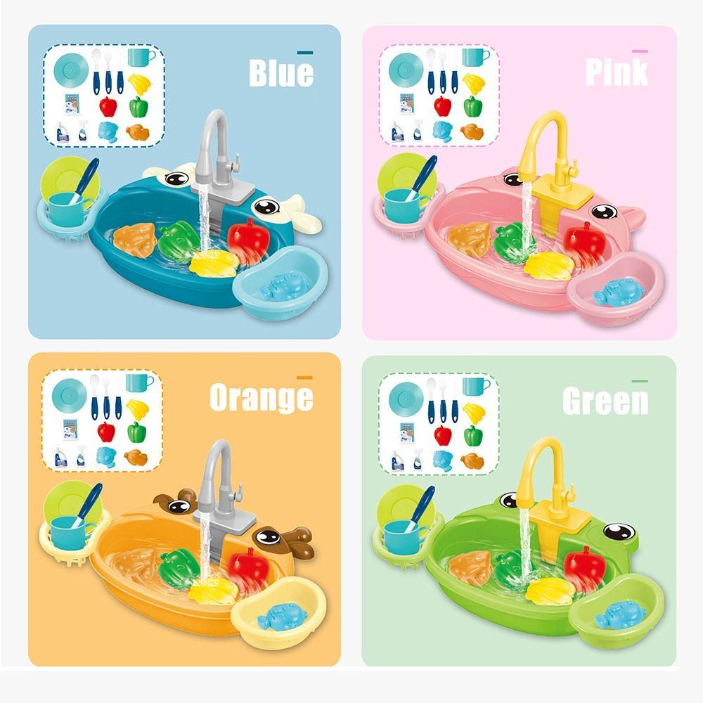 Educational Simulation Kitchen Sink Set Platic Montessori Game Toy Electric Dishwasher Kids Toy