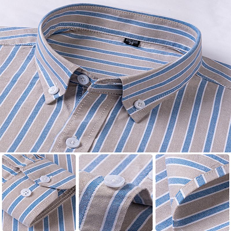 High Quality 100% Cotton Men's Shirts Long Sleeve Slim Fit Business Formal Striped Shirt Social Male Clothing Plus Size 5XL 6XL