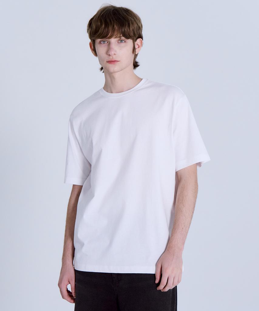 BASIC HOUSE Uni Relaxed Fit Round Neck Short Sleeve T-Shirt White Lats0105 (Type B)