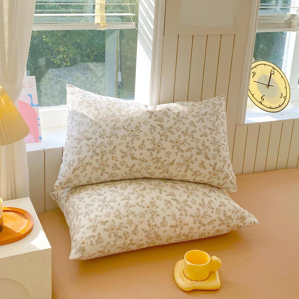 Class A Soft 100% Cotton Double Layer Gauze Pillowcase - Small Floral, Breathable, Single Piece for Summer