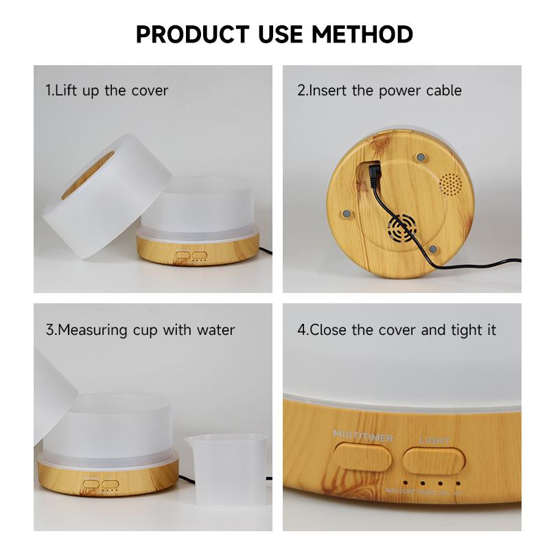 Remote Control Air Humidifier Essential Oil Diffuser 500ML Wood Grain Desktop Electric Aromatherapy Diffuser with LED Lights