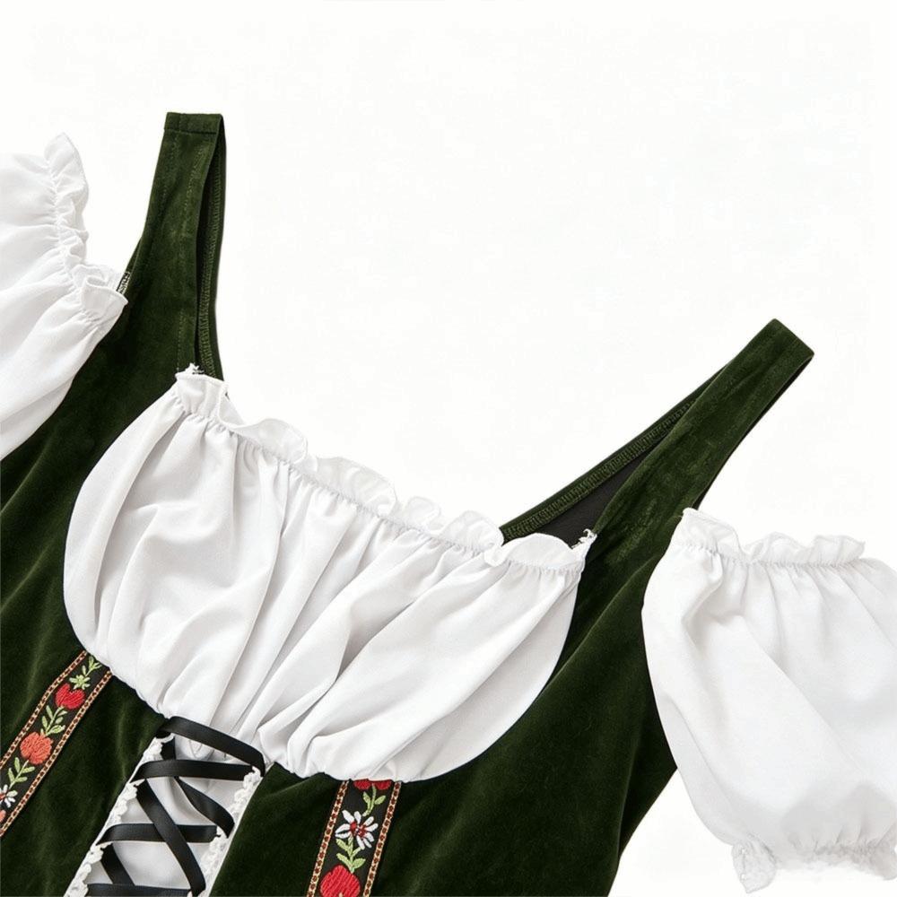 Ruffled Detail Bavarian Dirndl Dress A-Line Silhouette Women’s Festival Dress Halloween Costume
