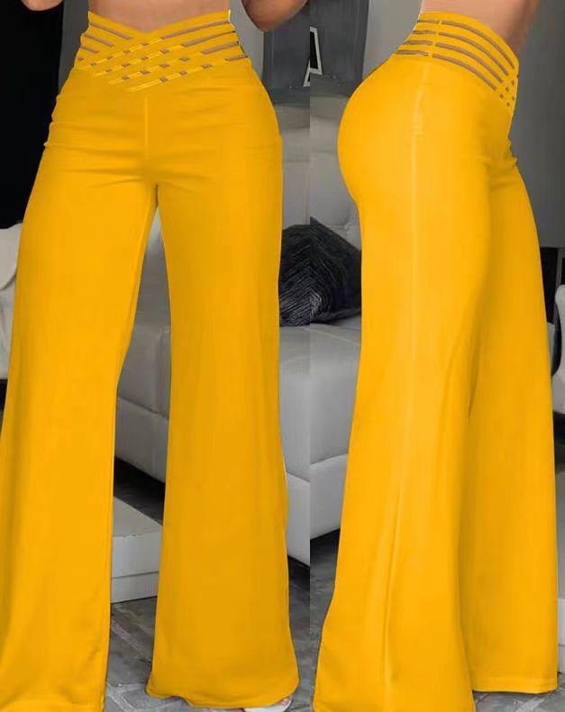 2023 Summer Women's High Waist Hollow Belt Wide Leg Trousers
