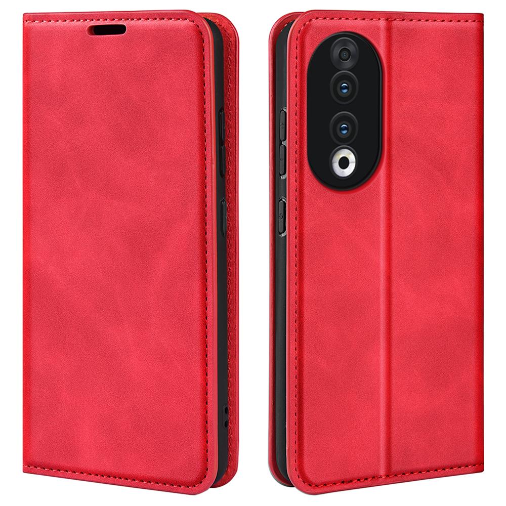 

For Honor 90 Wallet Flip Cell Phone Case Skin-touch Stand Shockproof PU Leather Cover Red
