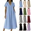 Women's V-neck Short-sleeved Mid-length Loose-fitting Dress With Large Pockets And Casual