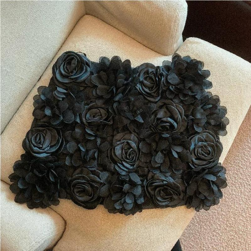 

Fashionable and Versatile Three-dimensional Rose Flower Half Skirt Autumn Solid Color High Waist Slimming A-line Short Skirt XL чёрный