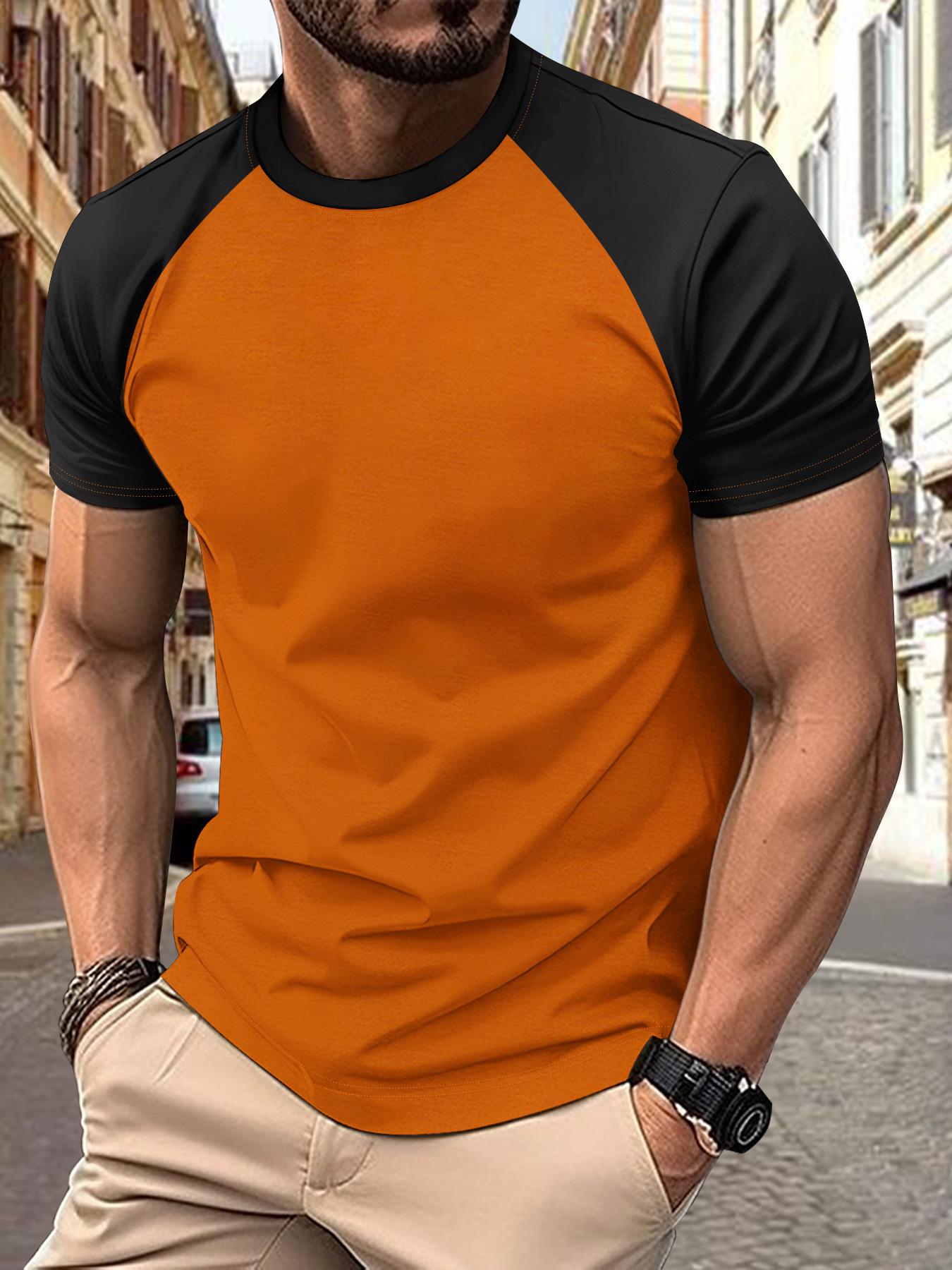 

Мужская спортивная футболка реглан однотонная 2025 - Европейский и американский стиль XXL оранжевый