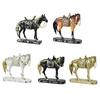 Retro Horse Statue Desktop Artistic Horse Figurine with Base Golden Painted Resin Horse Sculpture