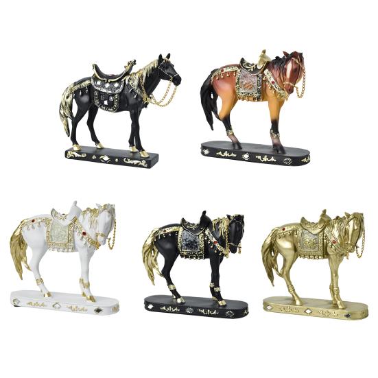 Retro Horse Statue Desktop Artistic Horse Figurine with Base Golden Painted Resin Horse Sculpture