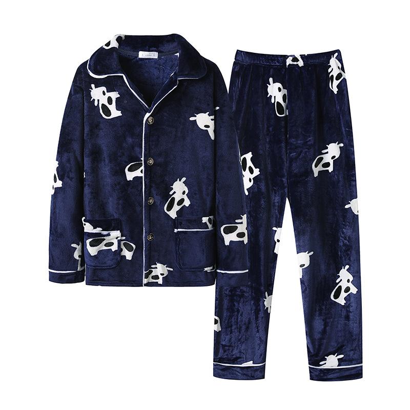 Új női pizsama szett meleg flanel egyszerű kardigán hajtóka hosszú ujjú korall bársony női otthoni viselet