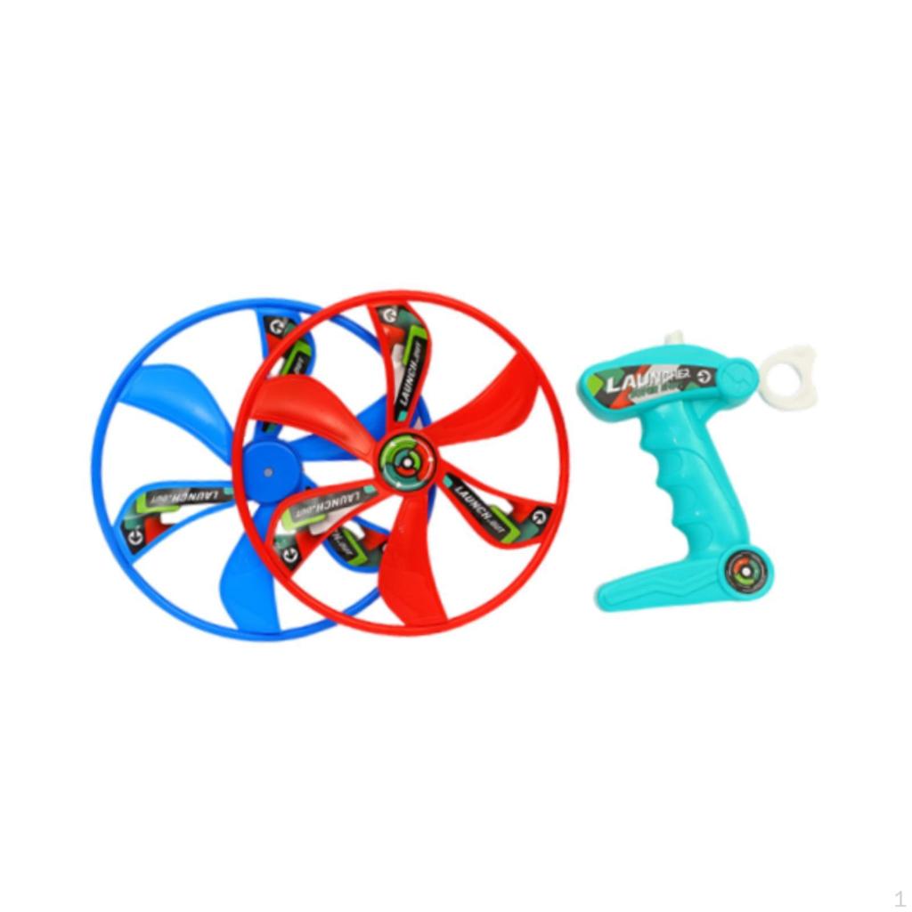 Pull String Flying Disc Toy Funny with 1 Launcher and 2 Discs Hand Eye Coordination Outdoor