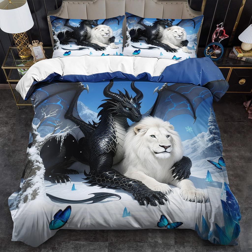 3Pcs Lion Sphinx Bedding Set Grim Reaper 3D Printed Single Queen Size Duvet Cover Set For Kids Adult Bedroom Home Decor