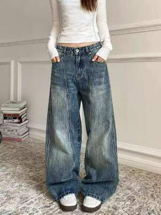 Women s High Waist Retro Distressed Wide-Leg Hip Hop Jeans Large синий