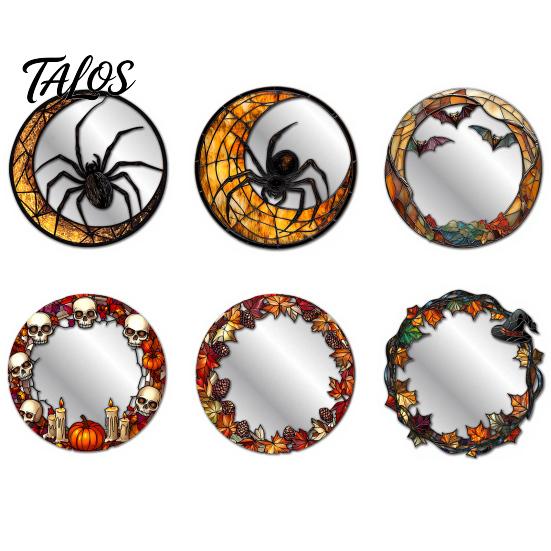 Decorative Mirrors for Entryway Halloween Mirror Wall Stickers with Spiders/Skeletons/Pumpkins, Retro Hanging Home Accents Ornament, Lightweight