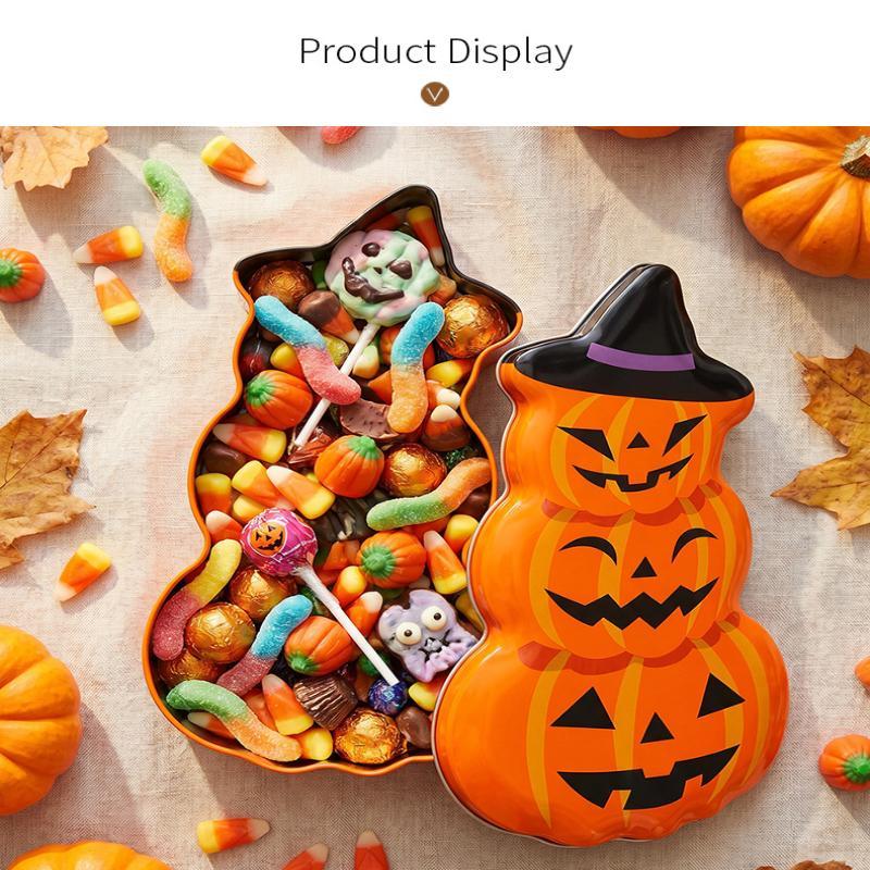 Halloween Pumpkin Stacked Tinplate Storage Box Lightweight Leakproof Cookie Holder for Kitchen Counter Decoration