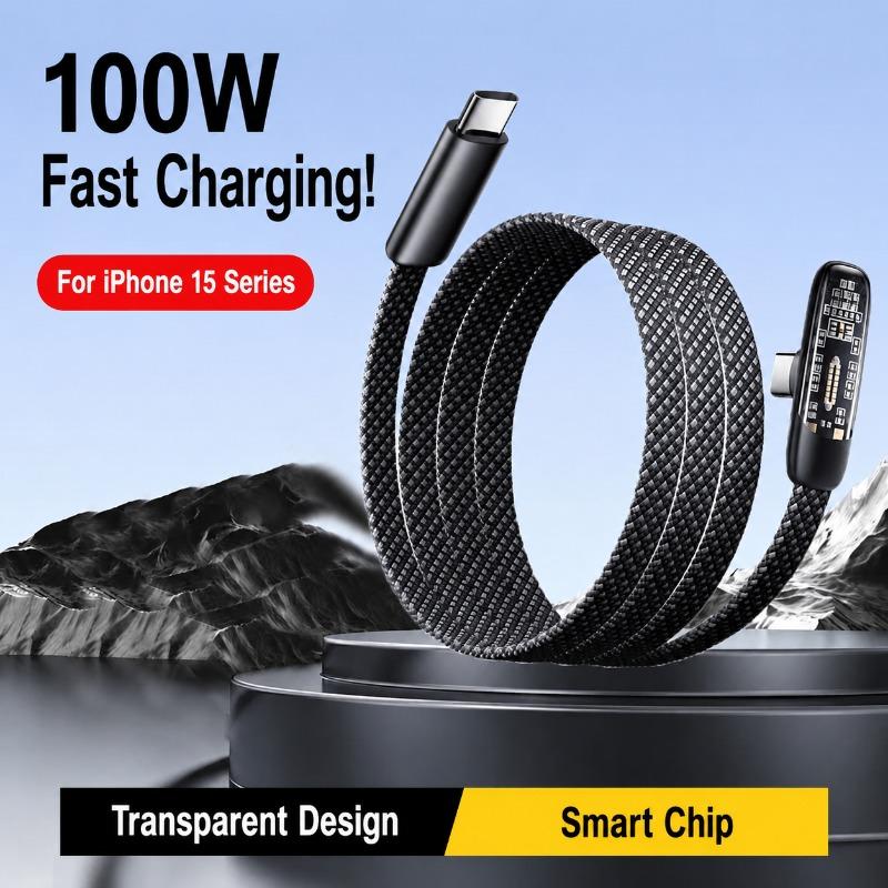 100W Fast Charging USB-C to USB-C Dual Type-C Cable with Flat Wire Compatible with iPhone 17, Huawei, Honor, Xiaomi, eMarker