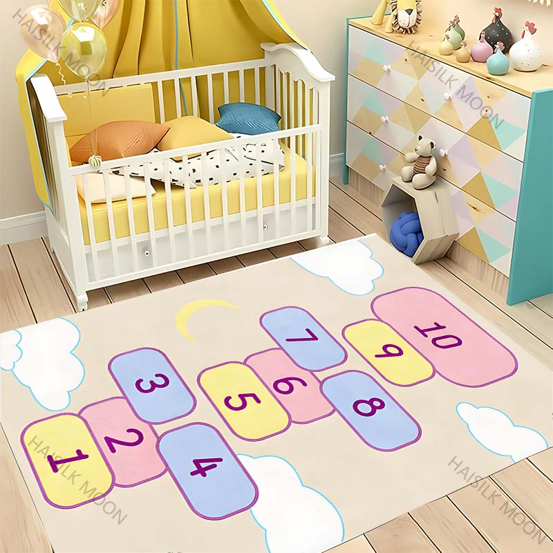 Cute Hopscotch Cartoon Carpet! Living Room Bed Kids Room Mat, Non-slip Exquisite Home Decor, Children's Play Early Education Rug