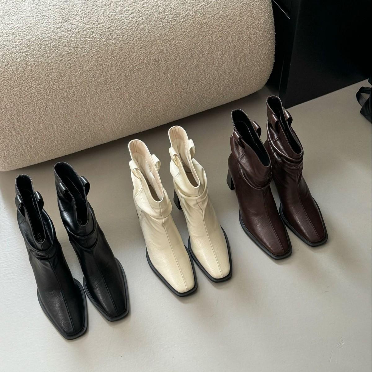 

2025 new autumn and winter pleated stacking boots round head belt buckle suede thick heel low sleeve Martin boots 40 абрикосовый