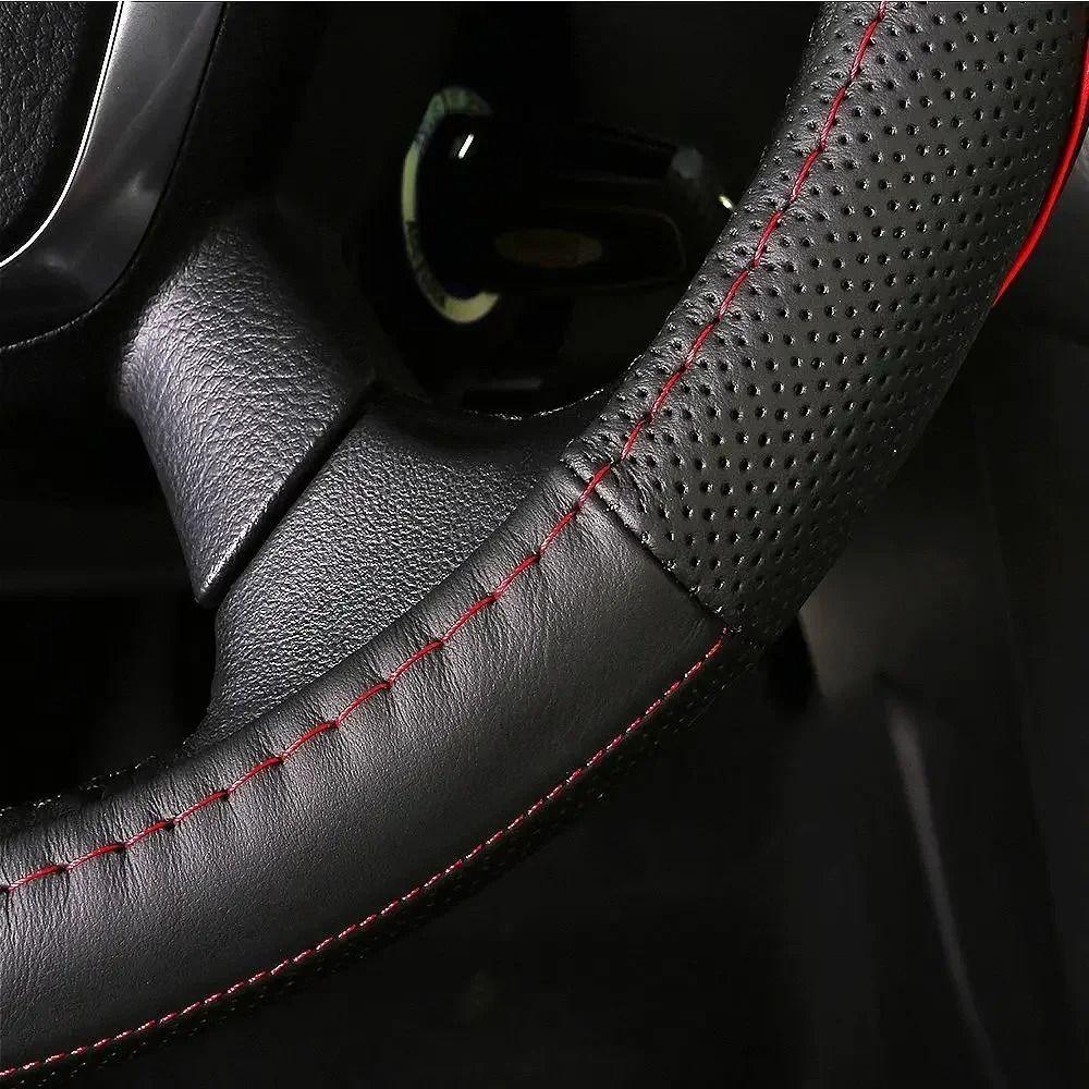 Microfiber Leather Auto Steering Wheel Protector Hand-Stitched Steering Wheel Cover Most Vehicles