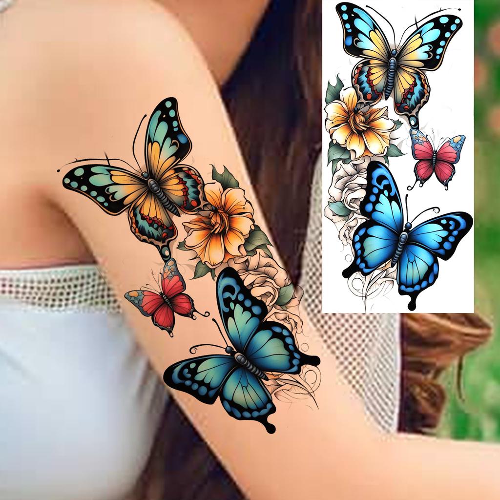 1 Sheet Sexy Butterfly Sunflower Plum Temporary Tattoos For Women Girls Waist Breast Arm Forearm Flower Fake Temp Tattoo Sleeve
