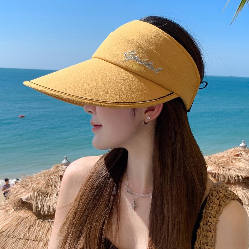 

Летняя новая шляпа женская для занятий спортом на открытом воздухе солнцезащитная шляпа с открытым верхом с широкими полями однотонная универсальная солнцезащитная шляпа Average size
