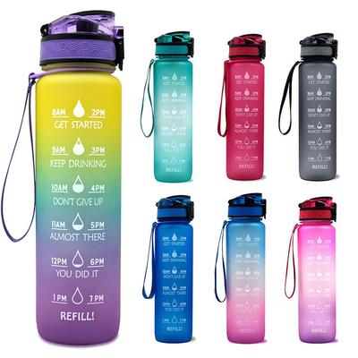 1-Liter-Sportwasserflasche mit Zeitmarkierung und Strohhalm, auslaufsicher, BPA-frei, tragbarer Wasserkocher für Fitnessstudio und Outdoor-Sport