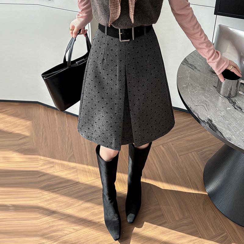 Woolen Women's A-line Pleated Skirt - 2025 Dark Gray Mid-Length Autumn/Winter Collection