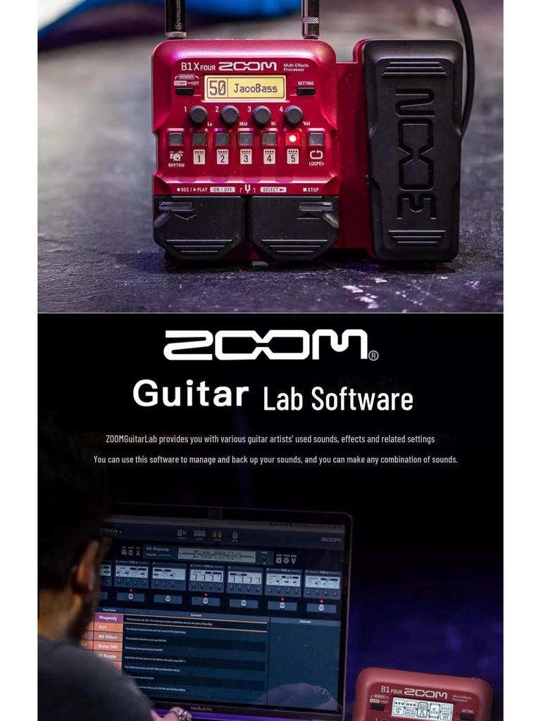 Elektrická kytara a basová efektová jednotka: ZOOM G1 ČTYŘI a G1X ČTYŘI, B1 a B1X ČTYŘI.