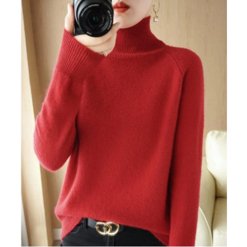 Women S Stand Collar Long Sleeve Loose Solid Knit Sweater
