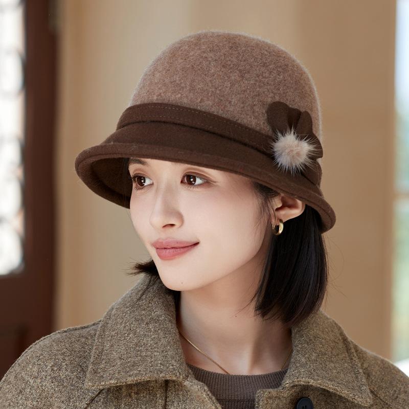Woolen Bucket Hat Autumn and Winter Outdoor Leisure Windproof Warm Basin Hat Retro British Style Hat Women