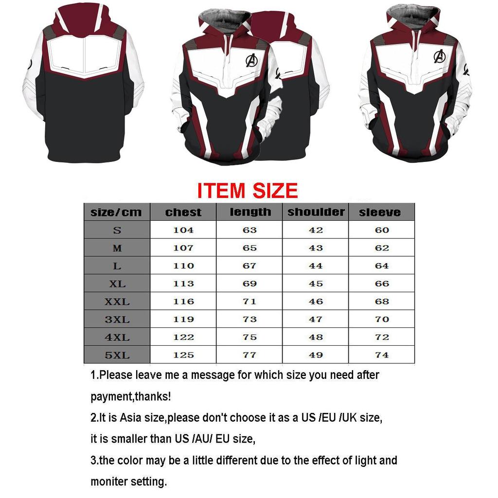 4 Avengers The Endgame Superhero 3d Hoodie Sweatshirt Cosplay Coat Tops Jacket