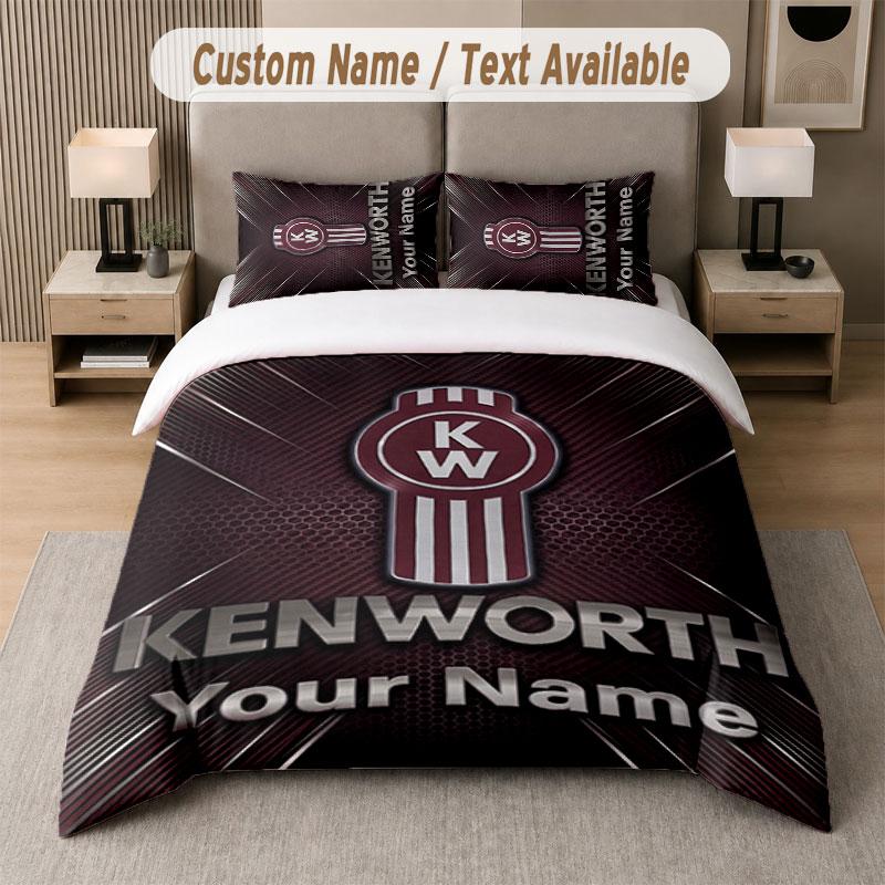 Benutzerdefiniertes Bettwäsche-Set Kenworth-Muster, Druck Name Text 1 Bettbezug plus 2 Kissenbezüge Heimtextilien