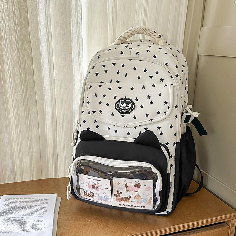 Stars Print Backpack Junior High School Students Class Book Bag Girls Large Capacity Schoolbag
