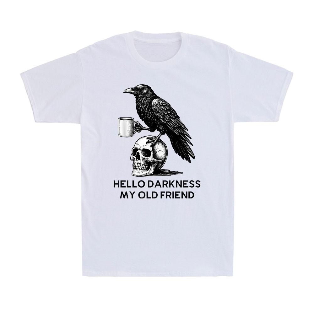 Hello Darkness My Old Friend Crow Coffee Spooky Humor Vintage Men s T-Shirt XXL