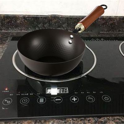 Iron Wok Chinese Wood Handle, Multipurpose Cookware, Gas Cooking Fry Pan for Camping