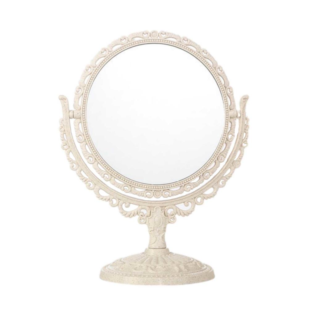 Lunari Antique Tabletop Standing Princess Makeup Round Double-Sided Mirror, Mirror, European-Style Marble-Effect Mirror, (Circle)