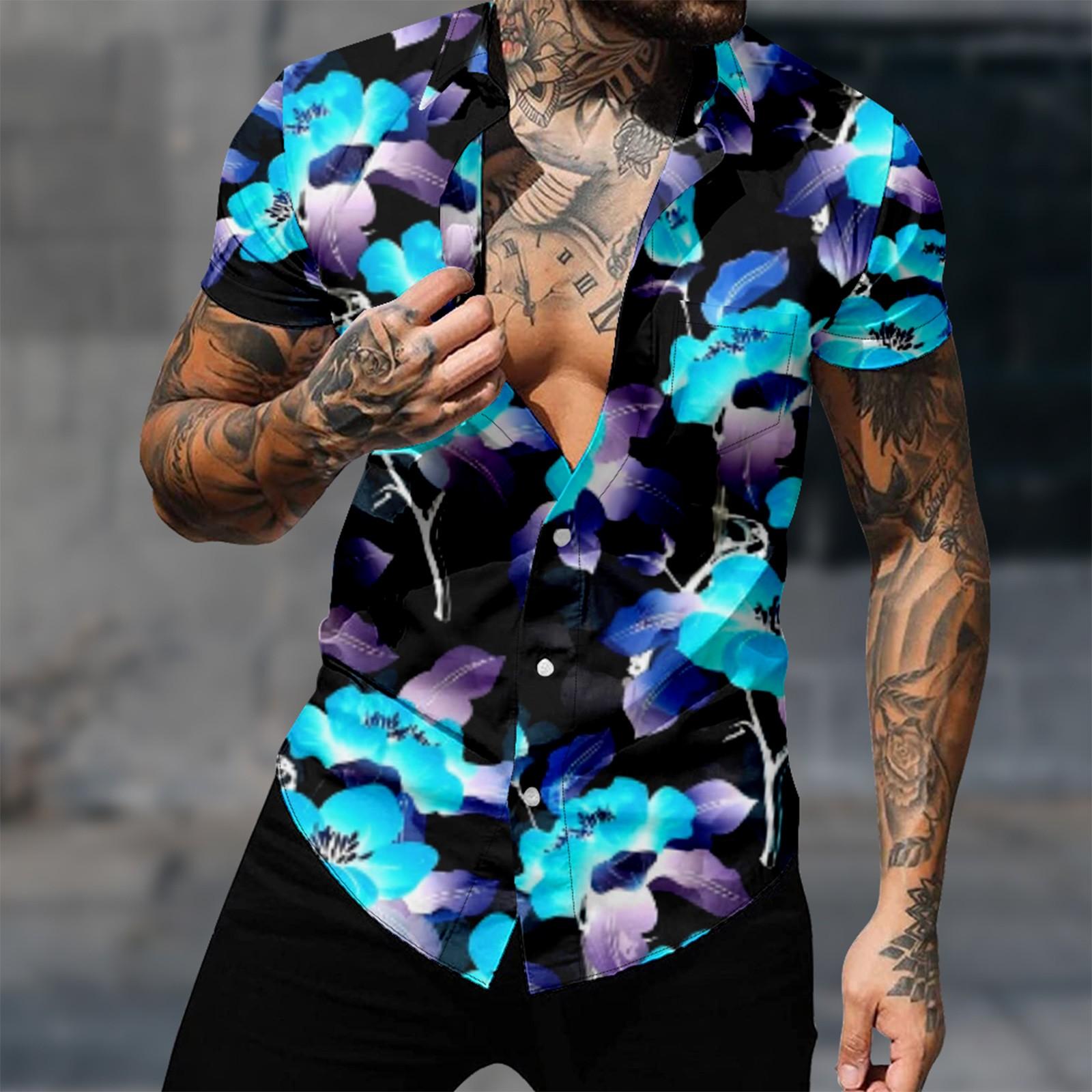 Мужские гавайские рубашки с короткими рукавами и пуговицами с принтом. Мужские — фото 3