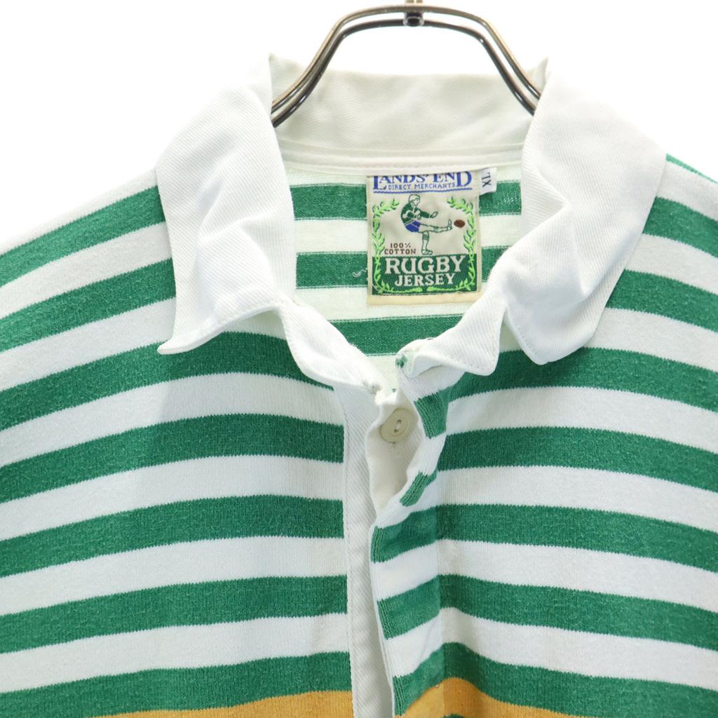 LANDS' END 80s vintage Border Pattern Long sleeve Lager shirt XL Men's Used